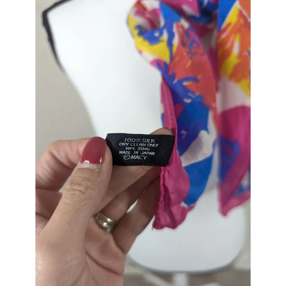 MORGAN TAYLOR Square Scarf Bright Pink Orange Blue‎ Yellow 29x31 Floral Silk